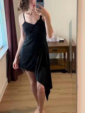 Black Asymmetric Slip Dress